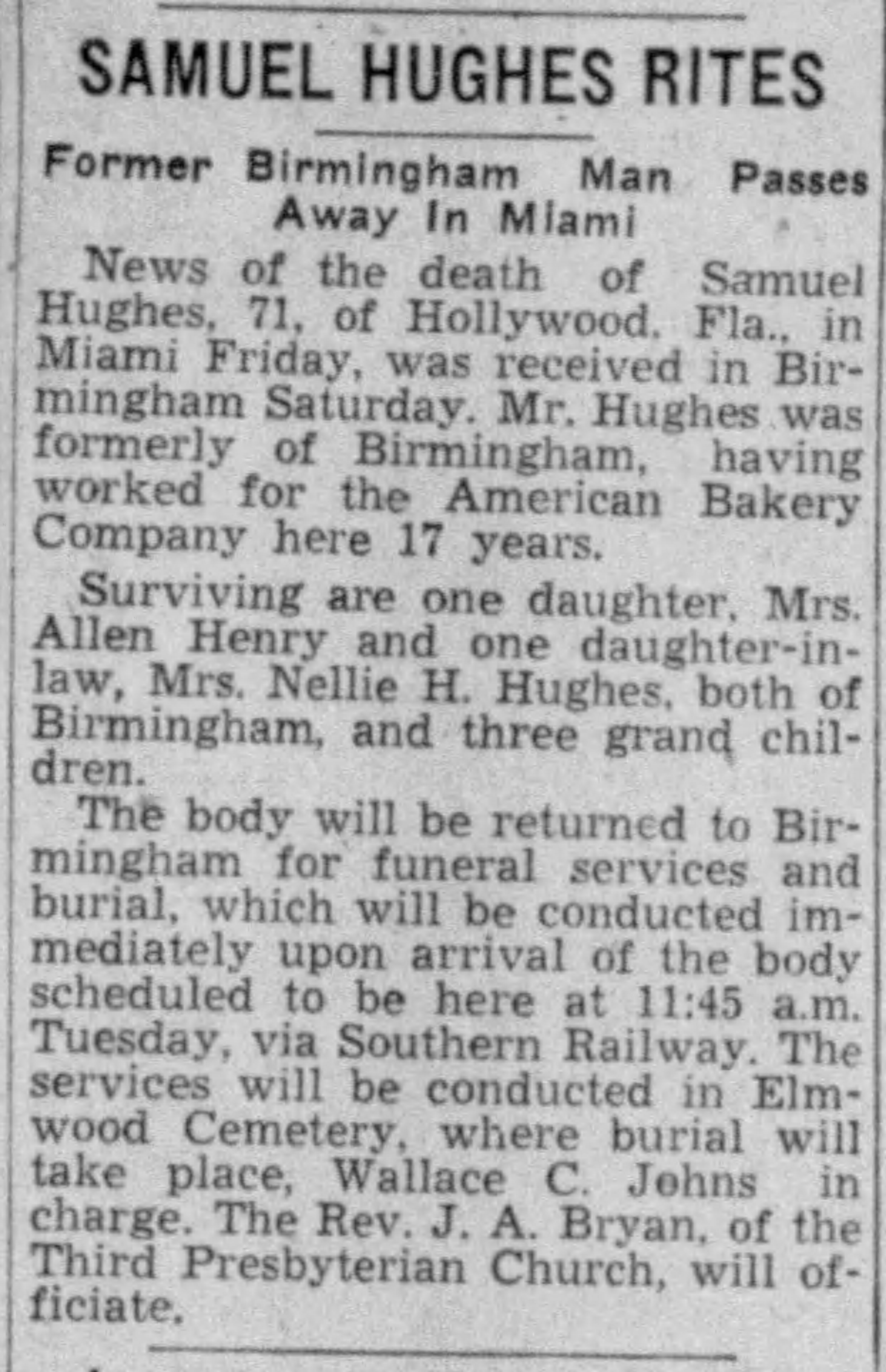 Samuel Hughes obituary